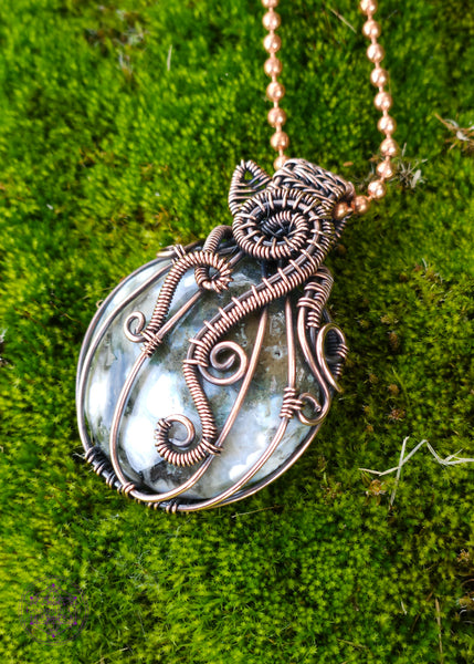Ocean Jasper Pumpkin Copper Wire Wrapped Necklace