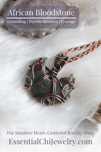 Dark Luna African Bloodstone Copper Wire Wrapped Necklace