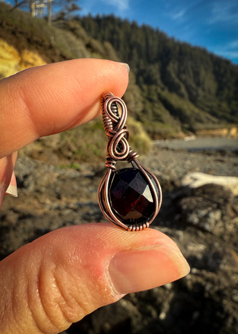 Persephone Garnet Necklace in Wire Wrapped Copper