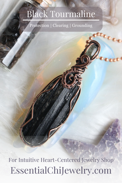 A captivating Black Tourmaline and Labradorite Wire Wrapped Necklace – a synergy of protection and mysticism. The raw-faced Black Tourmaline, guardian of grounding energy, meets the enchanting Labradorite with its green-yellow flash, enhancing intuition and spiritual connection. Elevate your style and energy with this handcrafted gem, designed for those who seek both protection and magic. Pendant is 2.9" in length.