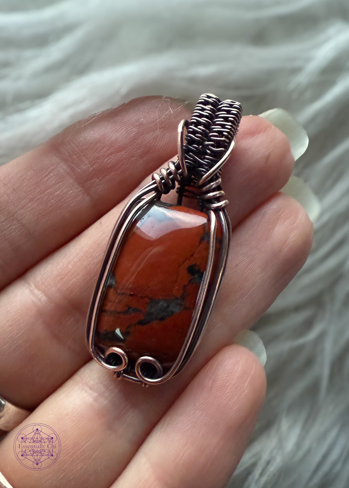 Elegant Red Jasper Copper Wire Wrapped Necklace