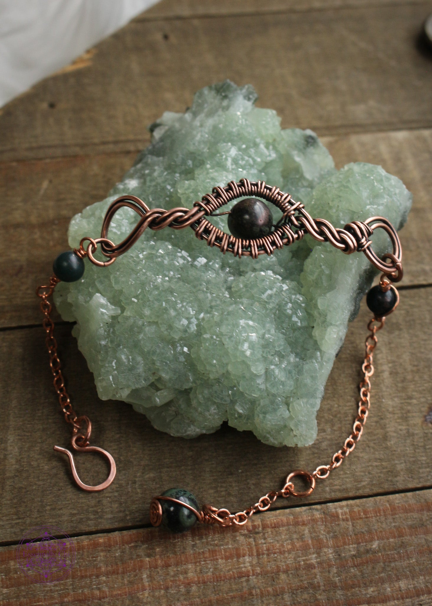 Twisted Kambaba Jasper and Moss Agate Copper Wire Wrapped Bracelet