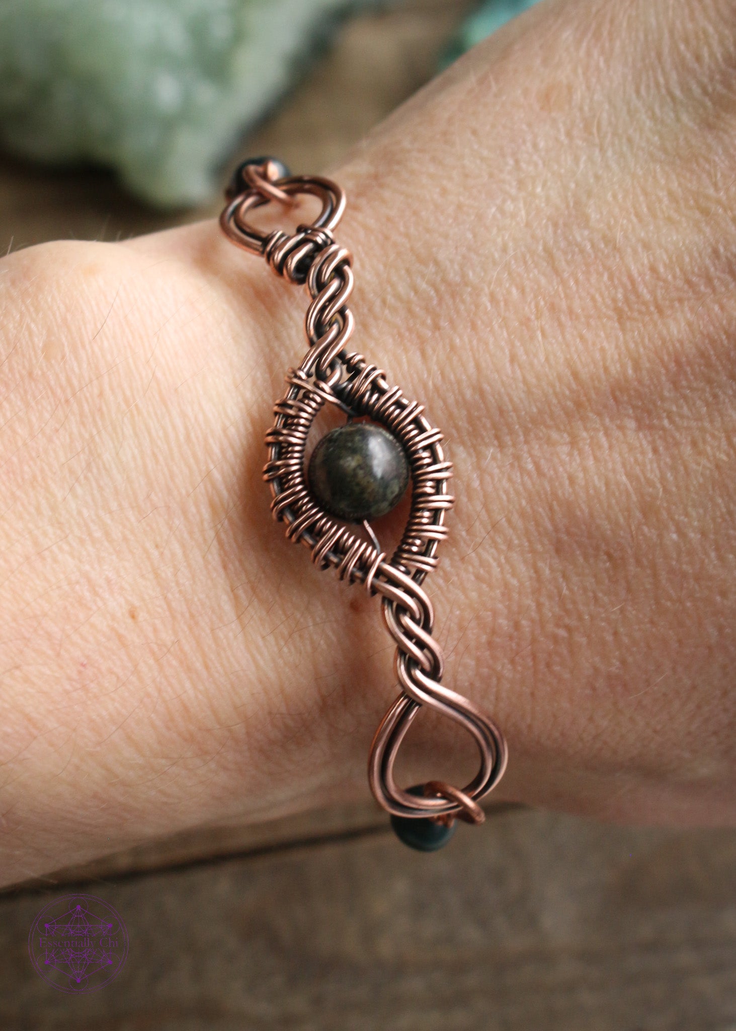 Twisted Kambaba Jasper and Moss Agate Copper Wire Wrapped Bracelet