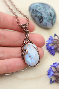 Angelica Blue Flash Moonstone Copper Necklace