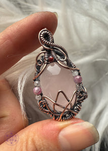 Lotus Rose Quartz Copper Wire Wrapped Necklace