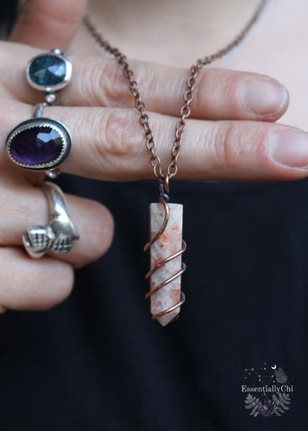 Simple Sunstone Copper Wire Wrapped Necklace - A radiant and affordable gemstone pendant, perfect for enhancing positivity and confidence. Ideal for everyday wear and creativity.