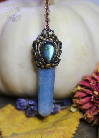 Trolleite and Blue Labradorite Polymer Clay Necklace - An artistic fusion of metaphysical crystals and fairy-inspired design