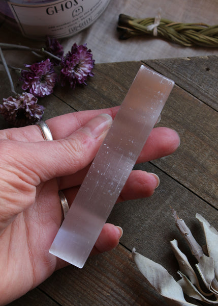Selenite and Satin Spar crystals are one of the most powerful crystals you can own and often overlooked for that ability. Selenite helps activate the third eye and crown chakras when used during meditation. You can also use selenite to cleanse the energy of other crystals by placing the crystals next to or on the selenite. Selenite can help connect you to the angelic realm, it is a crystal that helps promote clarity of mind, radiates divine light, and absorbs negative energy. Selenite for sale