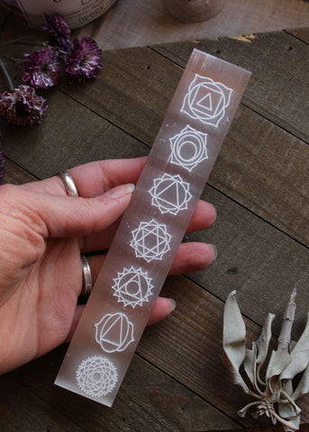Etched Selenite Stick with Chakras