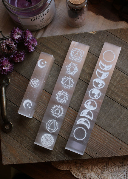 Etched Selenite Stick with Chakras