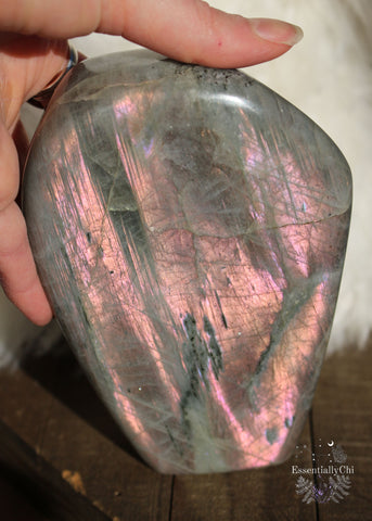 Full flash Pink and Orange flash labradorite freeform, the most beautiful protection crystal. Labradorite is known as a psychic protection crystal and also is the perfect crystal for the zodiacs Leo, Scorpio, and Sagittarius.